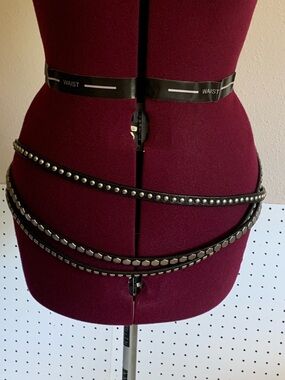 Women's Black Double Wrap Studded Waist Belt